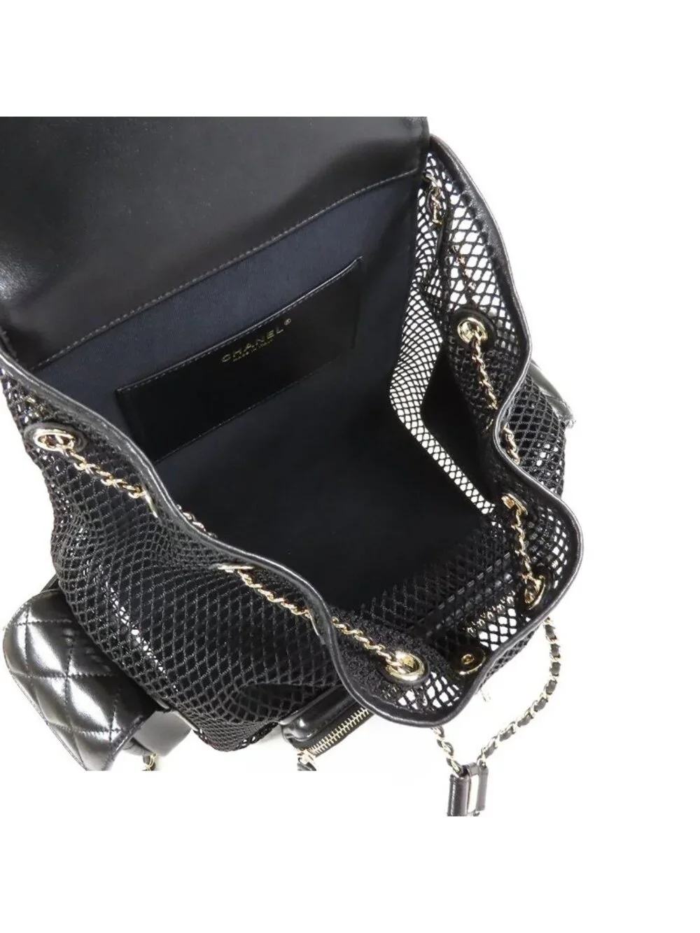 Chanel Mesh Backpack Black Gold Leather